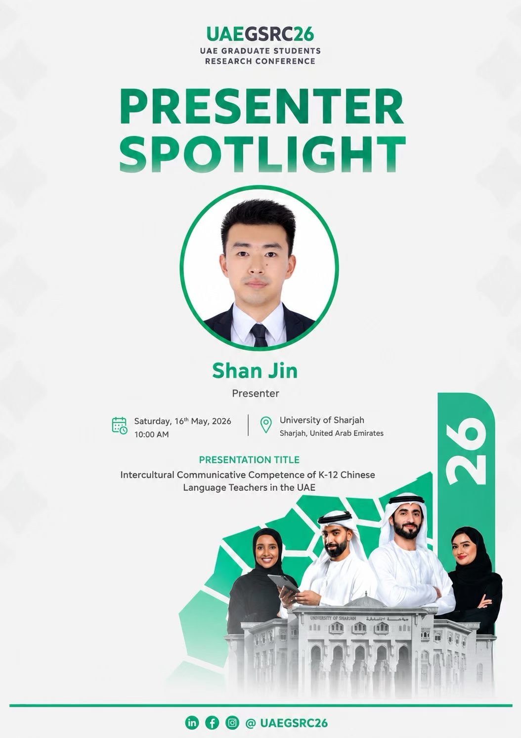 Presenter spotlight for Dr. Shan Jin at UAEGSRC26